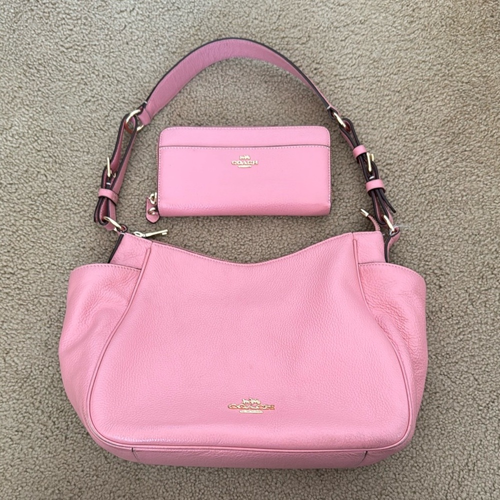Coach Pink Shoulder Bag with Slouchy Design and matching Wallet